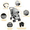 Double Pushchair with Adjustable Backrest and Sunshade-Grey