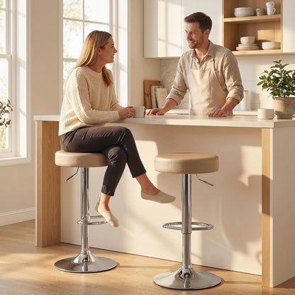 HOMCOM Bar Stools Set of 2, Modern PU Leather Swivel Barstools, Height Adjustable Breakfast Bar Chairs with Footrest, Brown