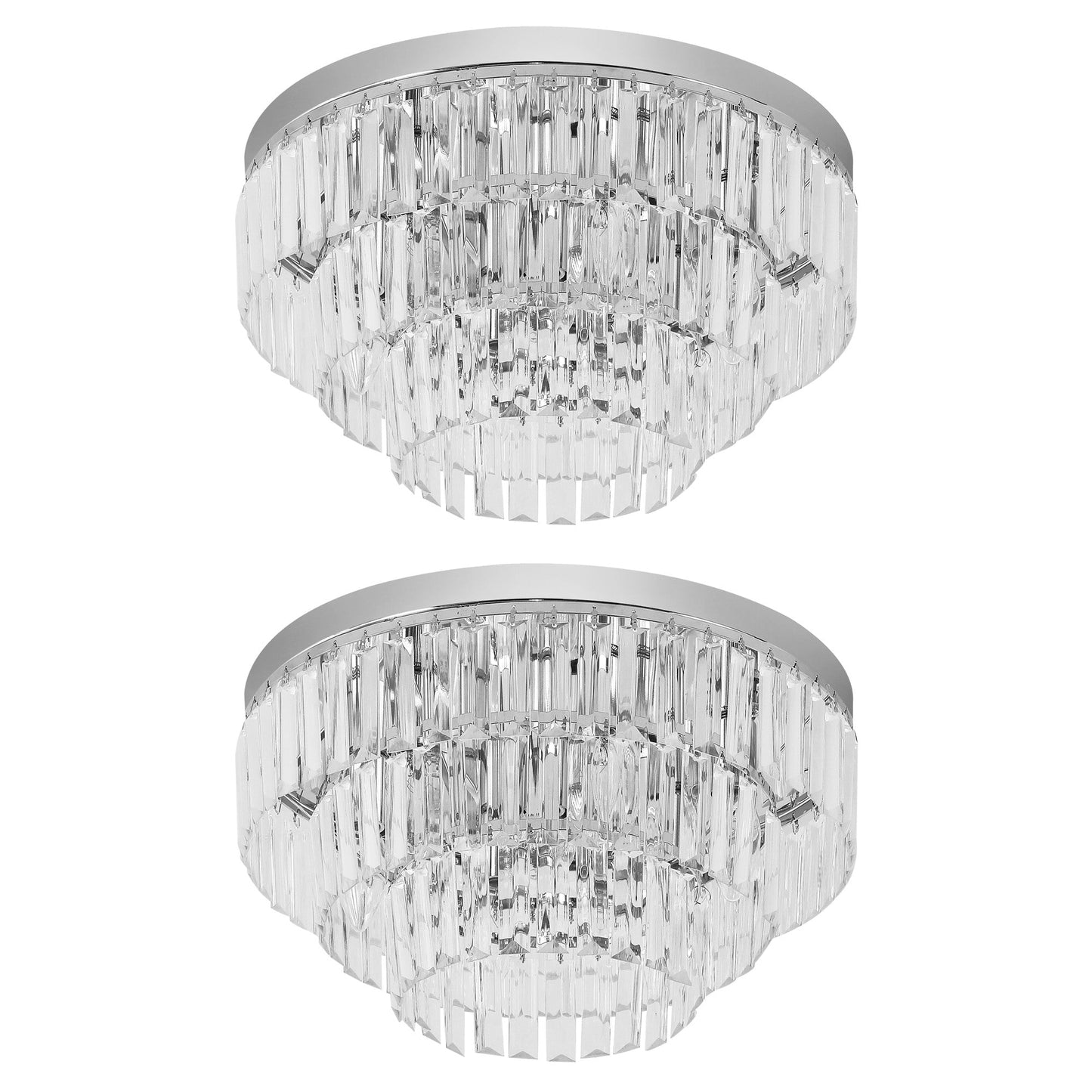 HOMCOM Set of 2 Modern Crystal Ceiling Lights, Chandeliers, Pendant Lamps w/ 7 Lights, E14 Fittings for Living Room, Bedroom, Silver