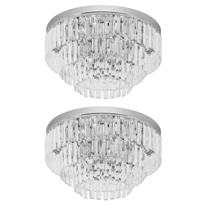 HOMCOM Set of 2 Modern Crystal Ceiling Lights, Chandeliers, Pendant Lamps w/ 7 Lights, E14 Fittings for Living Room, Bedroom, Silver