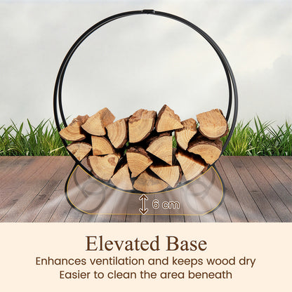 The log hoop with an elevated base to keep firewood off the ground