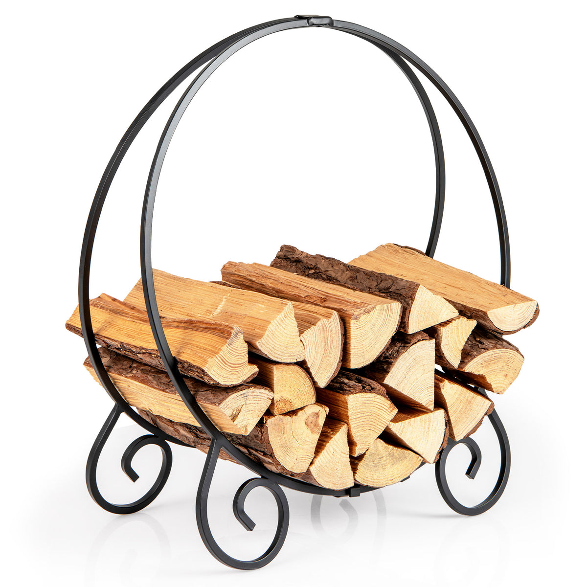 59 cm Firewood Rack Collapsible Log Hoop filled with stacked logs on a white background