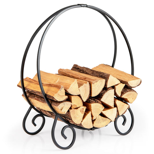 59 cm Firewood Rack Collapsible Log Hoop filled with stacked logs on a white background