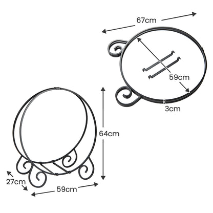 The collapsible log hoop with dimensions shown for size and assembly