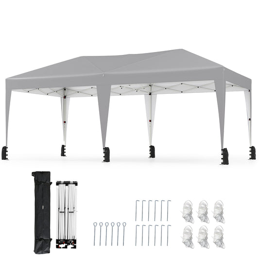 Outdoor Pop up Canopy Tent with Wheeled Bag shown with its frame, stakes, and storage bag