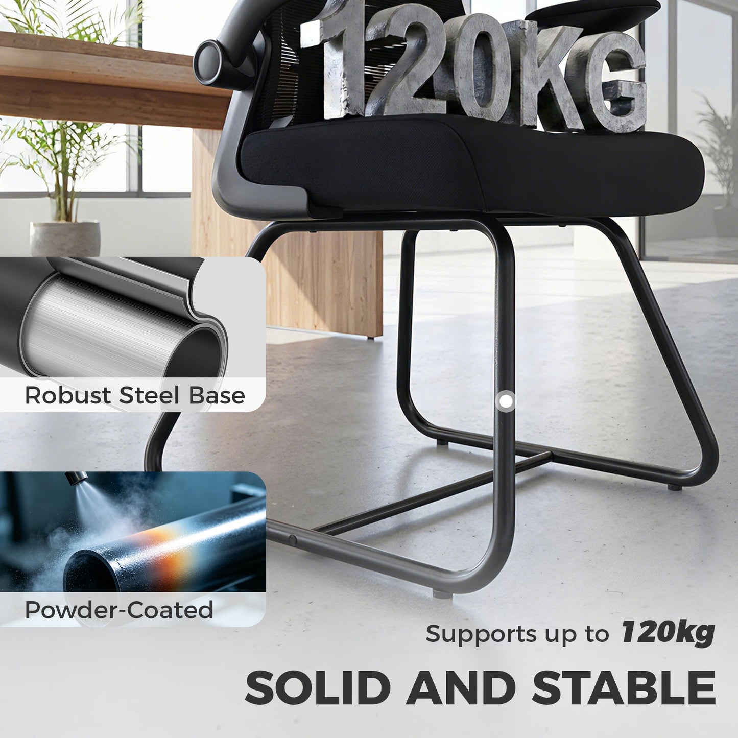HOMCOM Reception Chair, Conference Meeting Office Chair with Flip-up Armrest, Mesh Backrest, Lumbar Support and Metal Base