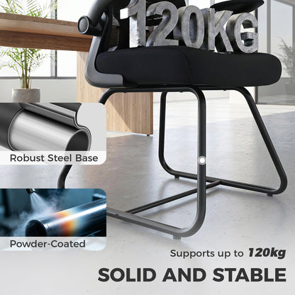 HOMCOM Reception Chair, Conference Meeting Office Chair with Flip-up Armrest, Mesh Backrest, Lumbar Support and Metal Base