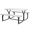 Picnic Table Bench Set with Metal Base Wood for Outdoor-White