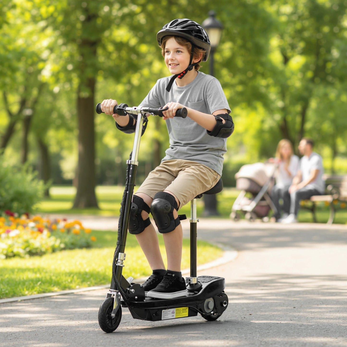 HOMCOM Powered Electric Scooter Ride-On, with Brakes, Adjustable Seat, Adjustable Handlebars, Black