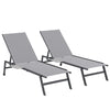 Outsunny Sun Loungers Set of 2 with Side Tray Table, Garden Recliners with 5-Position Adjustable Backrest, 2 Wheels, Grey