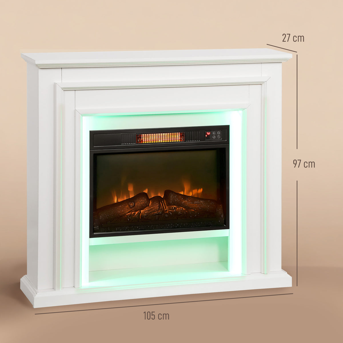 HOMCOM 4777 BTU Multicolour LED Electric Fireplace in White