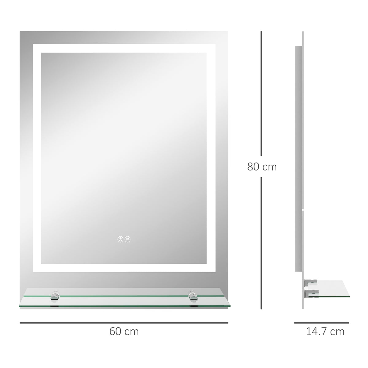 kleankin LED Bathroom Mirror with Lights and Shelf in Clear
