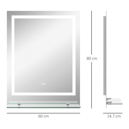 kleankin LED Bathroom Mirror with Lights and Shelf in Clear