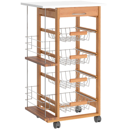 HOMCOM Rolling Kitchen Cart in Brown
