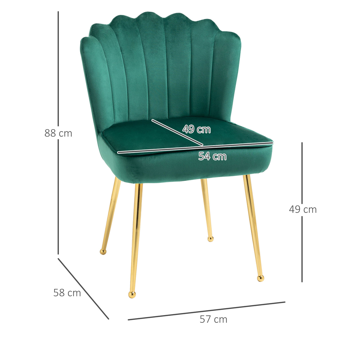HOMCOM Velvet-Feel Shell Accent Chair in Green