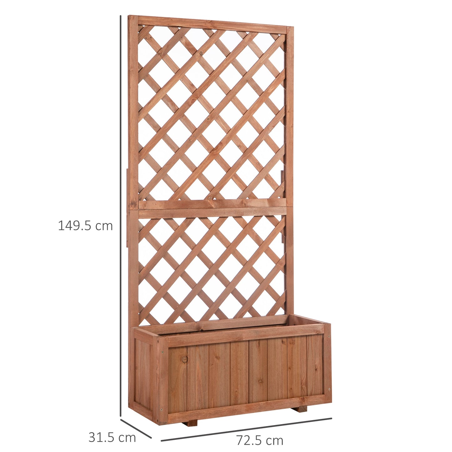 أوت سني - حوض زرع خشبي من خشب الصنوبر سعة 45 لترًا بابعاد 72.5 × 31.5 × 149.5 سم، مزود بتعريشة علوية للنباتات المتسلقة وأزهار مرتفعة، برتقالي