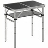 Outsunny 2ft Folding Camping Table, Picnic Table with Mesh Storage Layer, 4 Adjustable Heights and Carrying Handle, Black