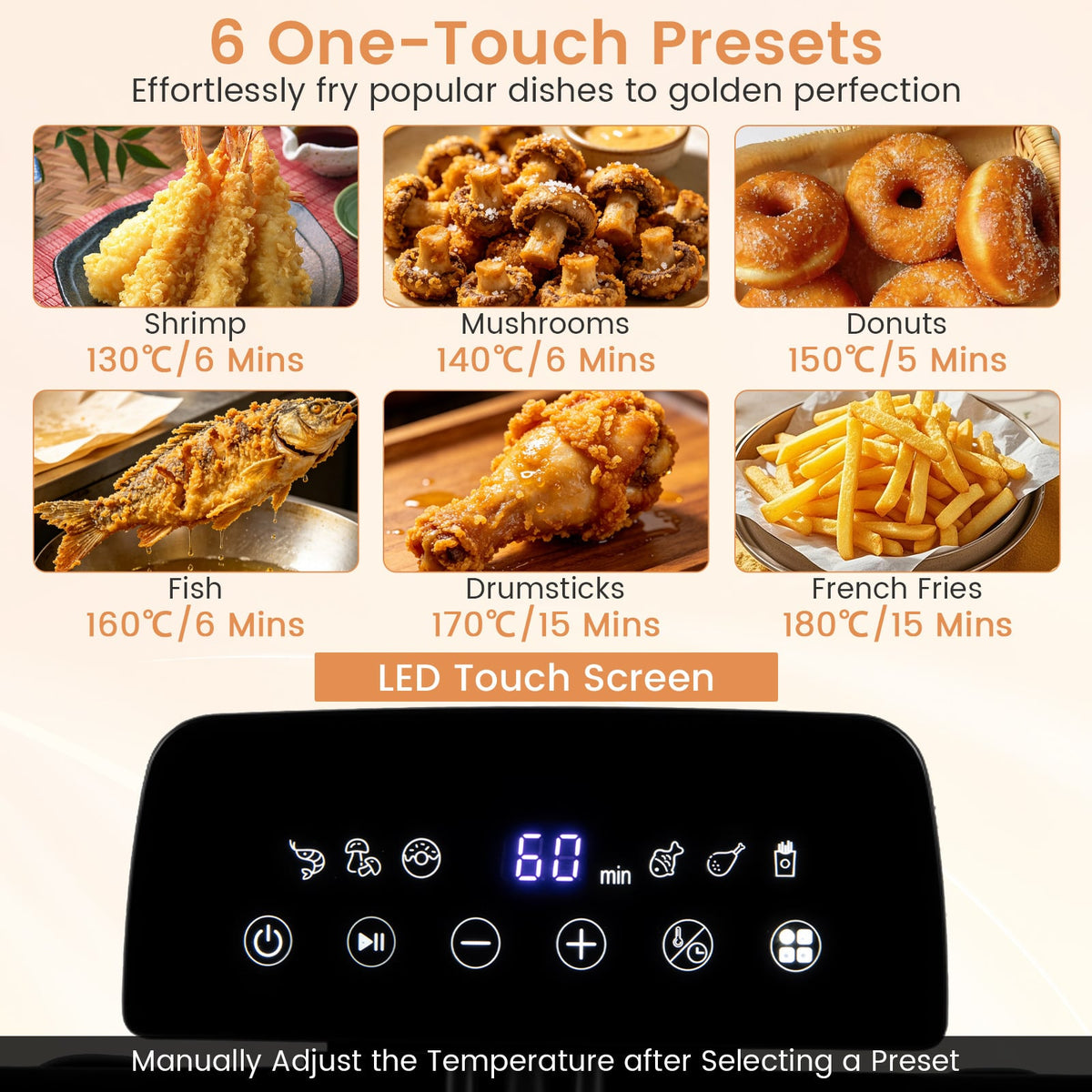5L Electric Deep Fryer with 3 Baskets and LED Touch Screen for Kitchen-Silver