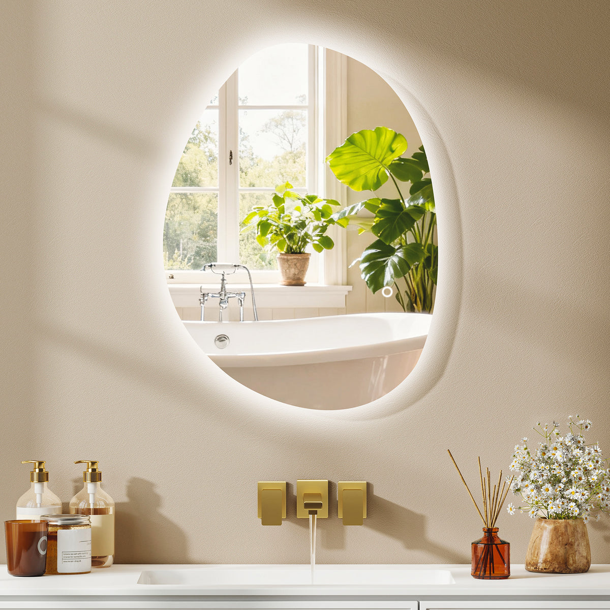 HOMCOM Bathroom Mirror with LED Lights in Silver