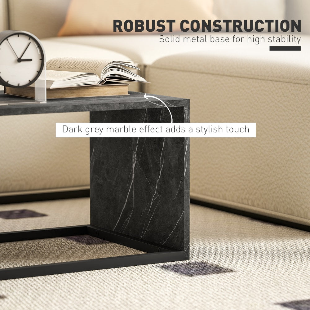 HOMCOM Nesting Coffee Table Set of 2 in Dark Grey Marble Effect