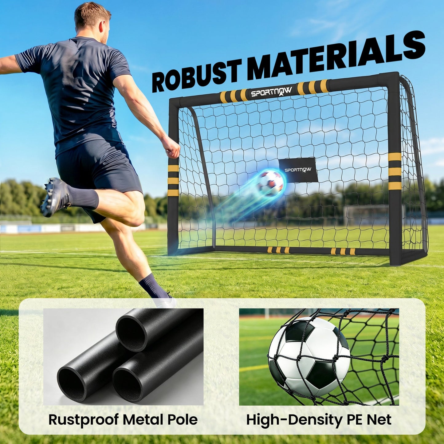 SPORTNOW Football Goal, 6 x 4ft Portable Football Net with EPE Foam Padding, PVC Tube Covers Ground Stakes and Metal Frame