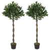 Outsunny Artificial Bay Laurel Topiary Trees with Twisted Trunk, Realistic Lush Topiary Ball Tree with Weighted Pot, Set of 2