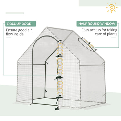 Outsunny Walk In Tomato Greenhouse Garden Outdoor Mini Greenhouse Flower Planter Steel Frame with Zipped Door & Window, PE Cover, 180 x 100 x 168CM, White