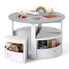 5 Piece Kids Table and Chair Set Round for 4 with 4 Fabric Drawers-Grey