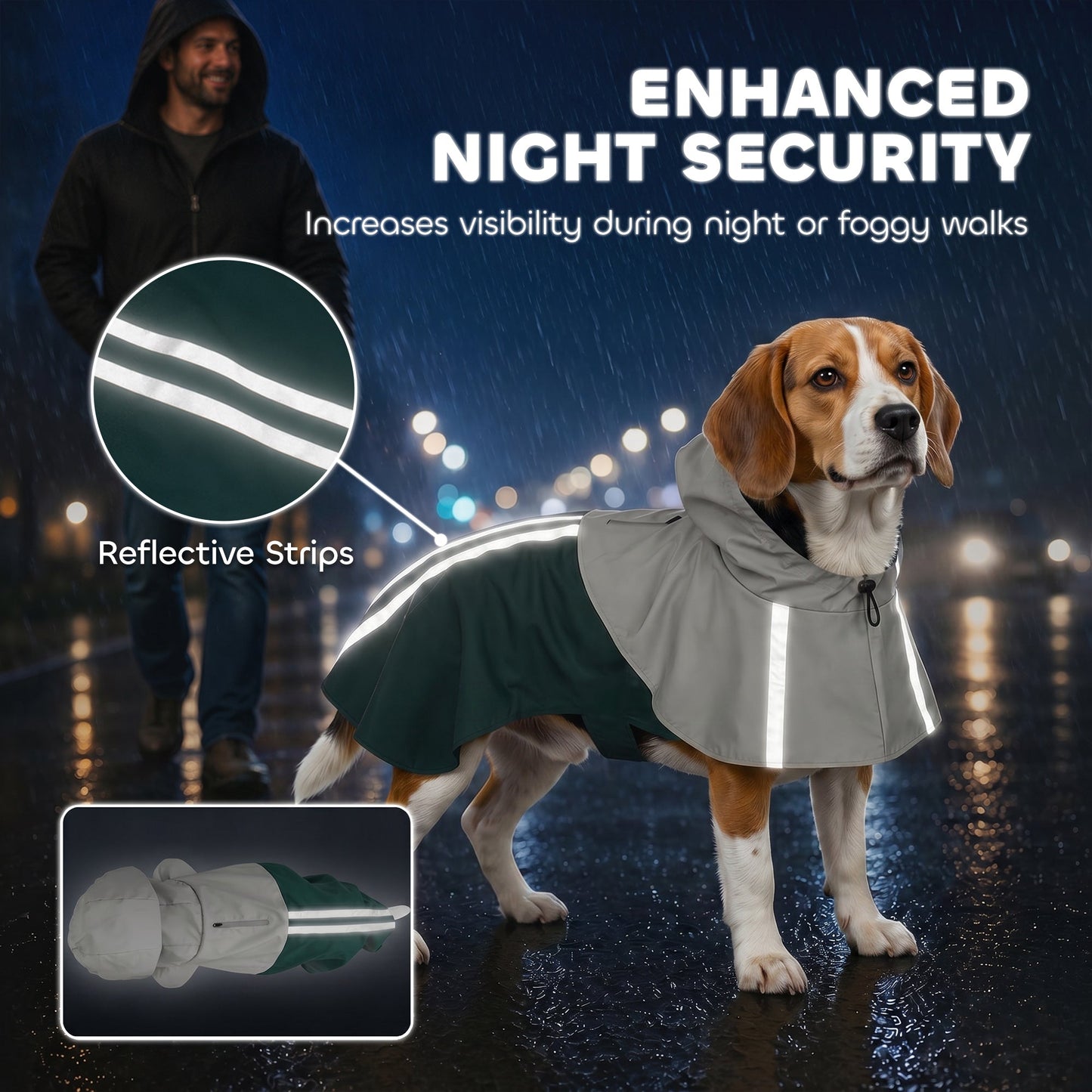 PawHut Dog Raincoat with Hood, Waterproof & Breathable Rain Jacket with Leash Hole, for Medium Dogs, Green, M