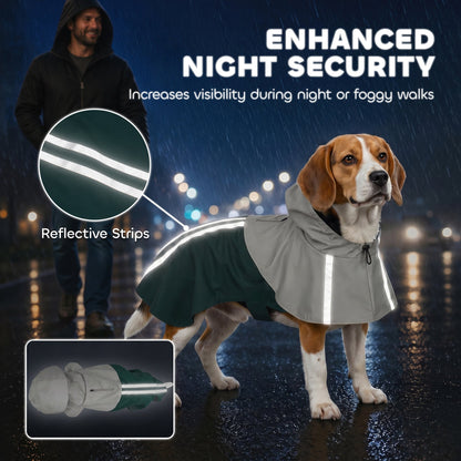 PawHut Dog Raincoat with Hood, Waterproof & Breathable Rain Jacket with Leash Hole, for Medium Dogs, Green, M