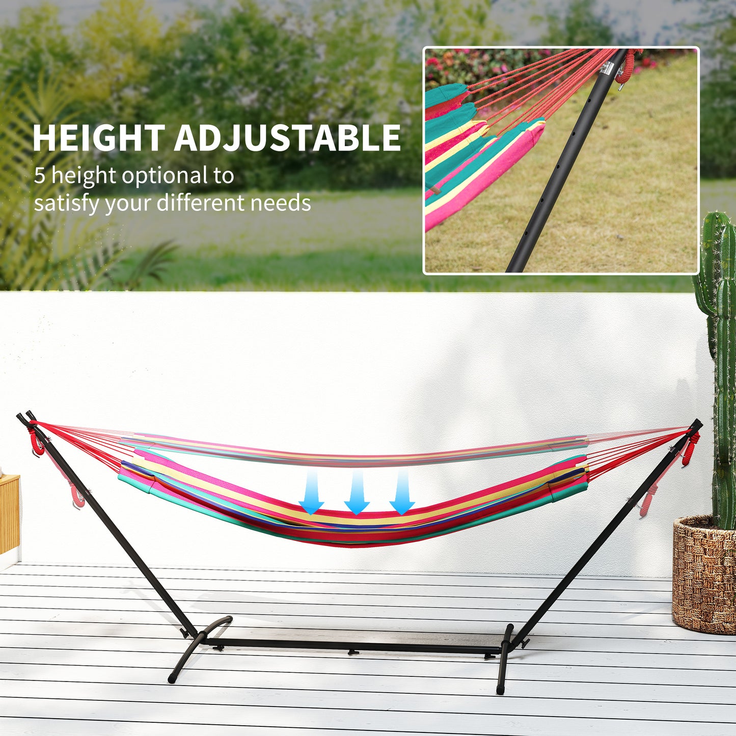 Outsunny 298 x 117cm Hammock with Stand Camping Hammock with Portable Carrying Bag, Adjustable Height, 120kg Load Capacity, Red Stripe