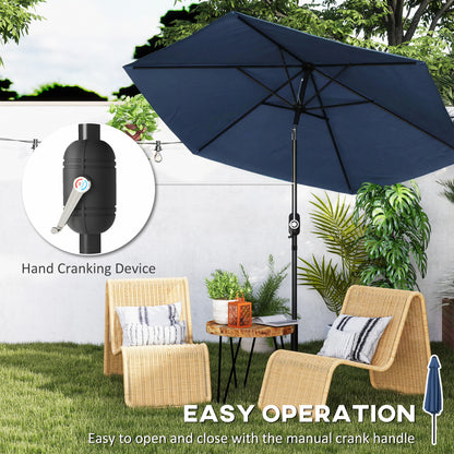 Outsunny 2.6 m Garden Parasol Umbrella with Aluminium Pole in Navy Blue