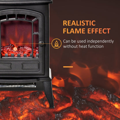 HOMCOM Free standing Electric Fireplace Stove, Fireplace Heater with Realistic Flame Effect, Overheat Safety Protection, 1000W/2000W, Black