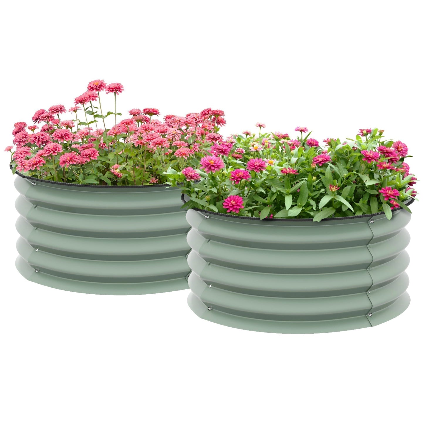 Outsunny Set of 2 Raised Garden Bed, Metal Planter Box with Safety Edging, Easy-to-assemble Stock Tank, Green