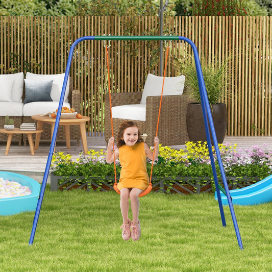 أرجوحة حديقة Outsunny اثنان في واحد للأطفال الصغار، مع مقعد مريح، حزام أمان - برتقالي وأزرق