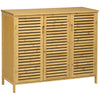 HOMCOM Rustic Shoe Cabinet, 3 Door Shoe Storage Cabinet with 8 Shelves, Natural Wood Finish