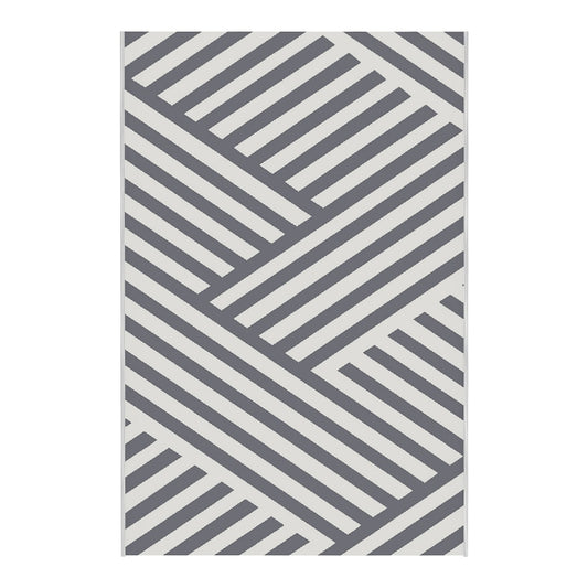 Outsunny Plastic Straw Reversible RV Outdoor Rug in Grey and Cream