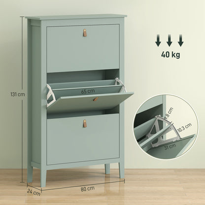 HOMCOM Modern Three-Drawer Shoe Cabinet in Green