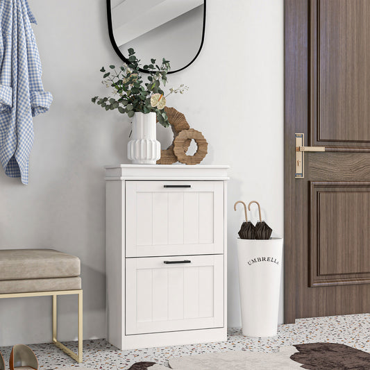 HOMCOM Two-Drawer Minimalistic Shoe Storage Cabinet, for 10 Shoes, White