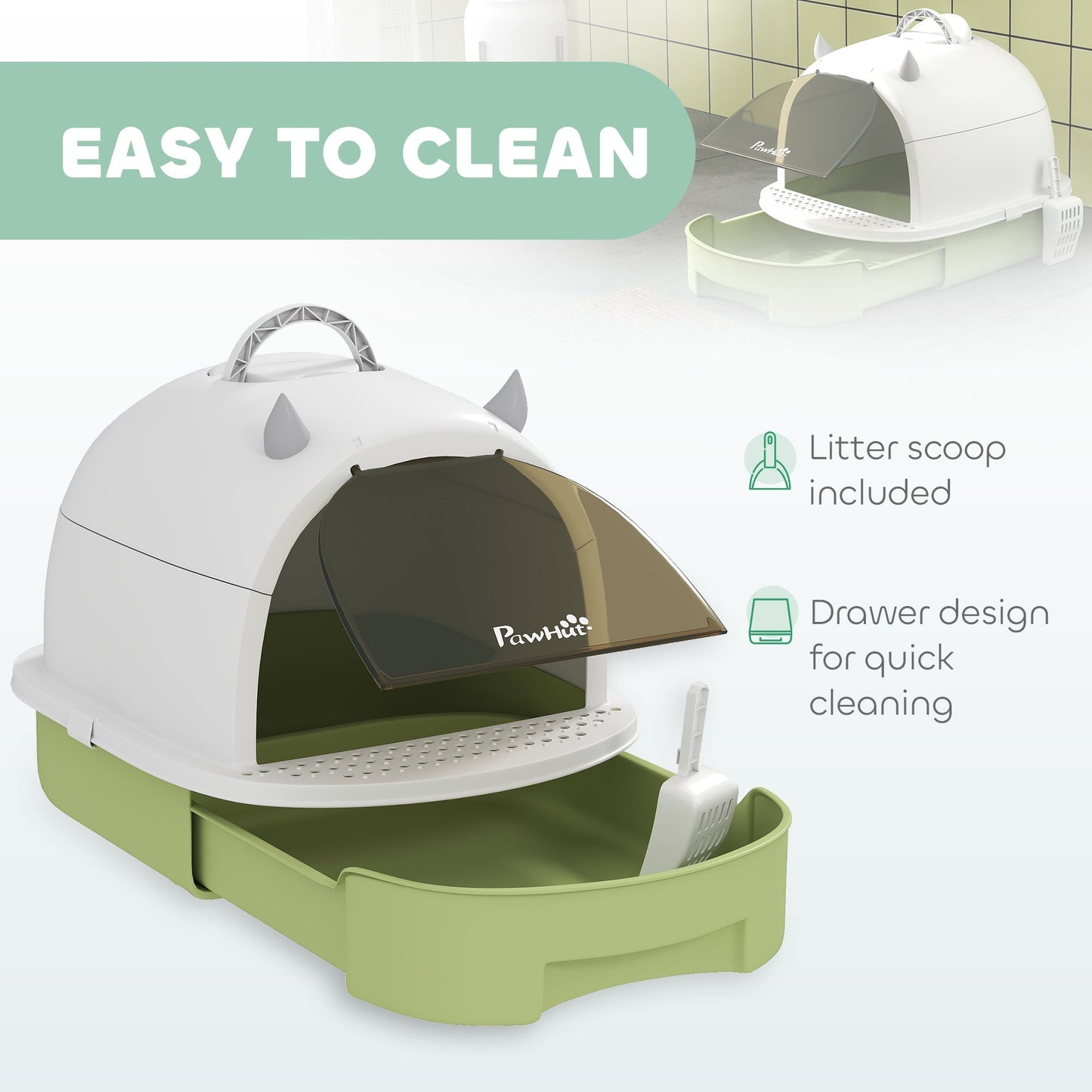 PawHut Enclosed Cat Litter Box w/ Pull-Out Drawer, Scoop, Deodorising Bags for Odour Control, Privacy, Portable, Easy to Clean