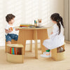 5 PCS Kids Table and Chair Set with Writable Blackboard Desktop-Natural