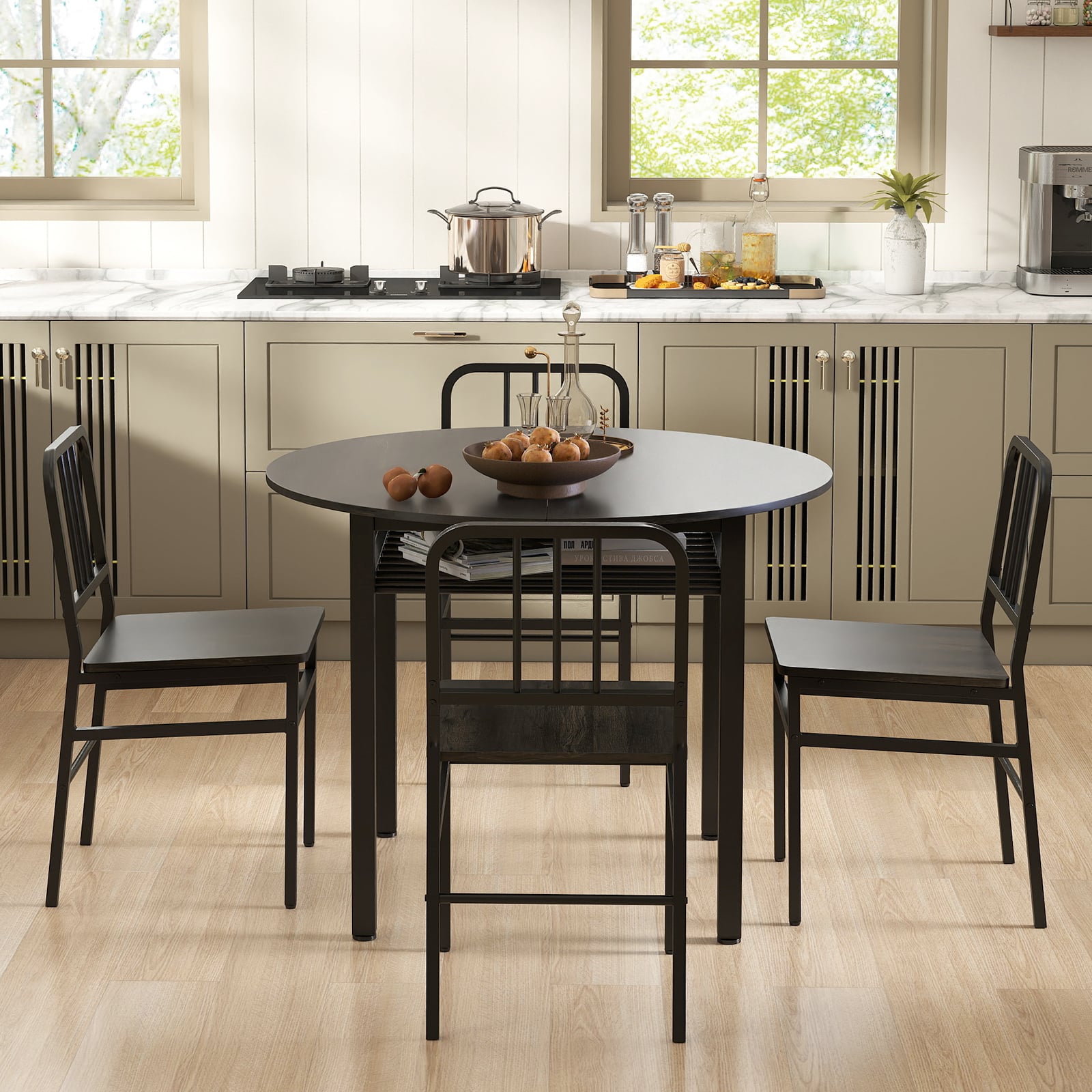 5 Piece Dining Table Set with Storage Rack for Dining Room