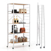 5-Tier Foldable Shelving Unit Metal Shelves with Detachable Wheels-Natural