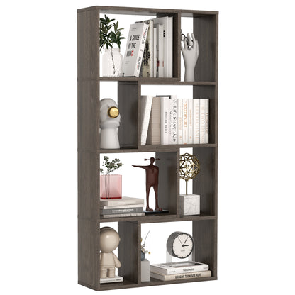 5-Tier Geometric Bookshelf with 8 Cubes Floor Standing Open Display-Grey