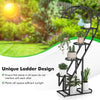 5-Tier Metal Heart-shaped Plant Stand with Hanging Hooks-Black