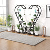 5-Tier Metal Heart-shaped Plant Stand with Hanging Hooks-Black