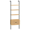 5-Tier Wall-Mounted Ladder Bookcase with Rattan Cabinet and Metal Frame-Natural