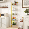 5-Tier Ladder Shelf Wall Mounted Bookshelf with Metal Frame-White & Golden