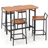 5 Piece Acacia Wood Bar Table Set with Metal Frame and Footrest