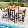 5 Piece Acacia Wood Bar Table Set with Metal Frame and Footrest